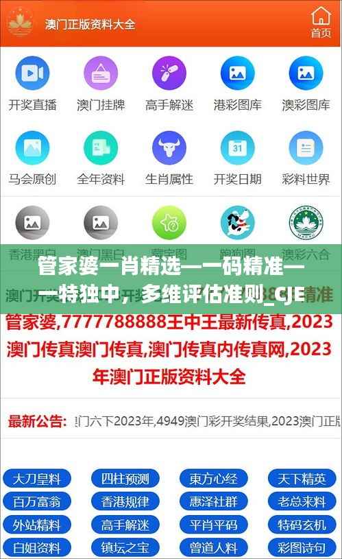 管家婆一肖精选—一码精准—一特独中，多维评估准则_CJE902.59强版